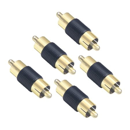 VCE RCA Male to Male Coupler 5-Pack, Gold Plated Dual Male Connector RCA M-M Adapter - Image 2